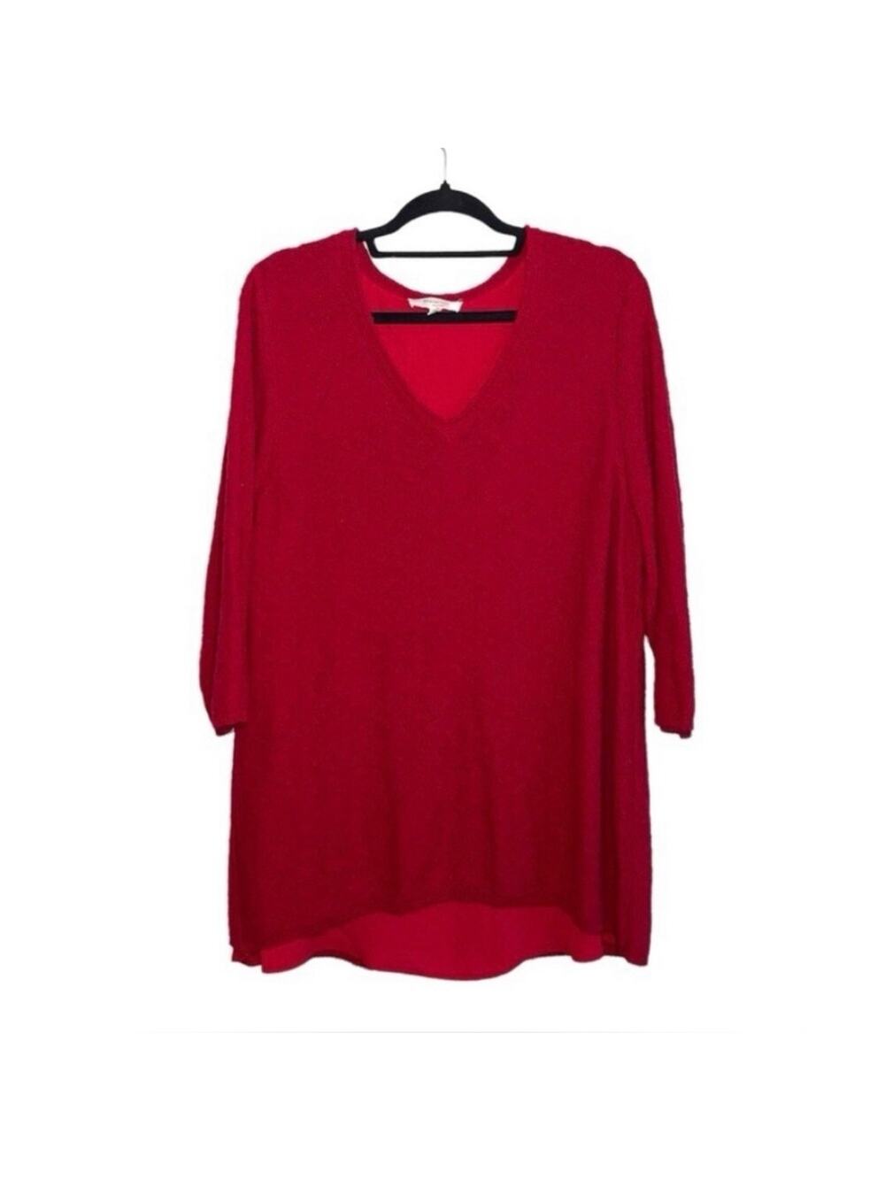 NEW TWO BY Vince Camuto Bright Red Long Sleeve SHEER LAYERED SWEATER & TOP SZ M